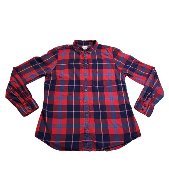 J. Crew Women's Perfect Fit Plaid Button Up Shirt Size Medium Petite Colorful - Picture 1 of 8